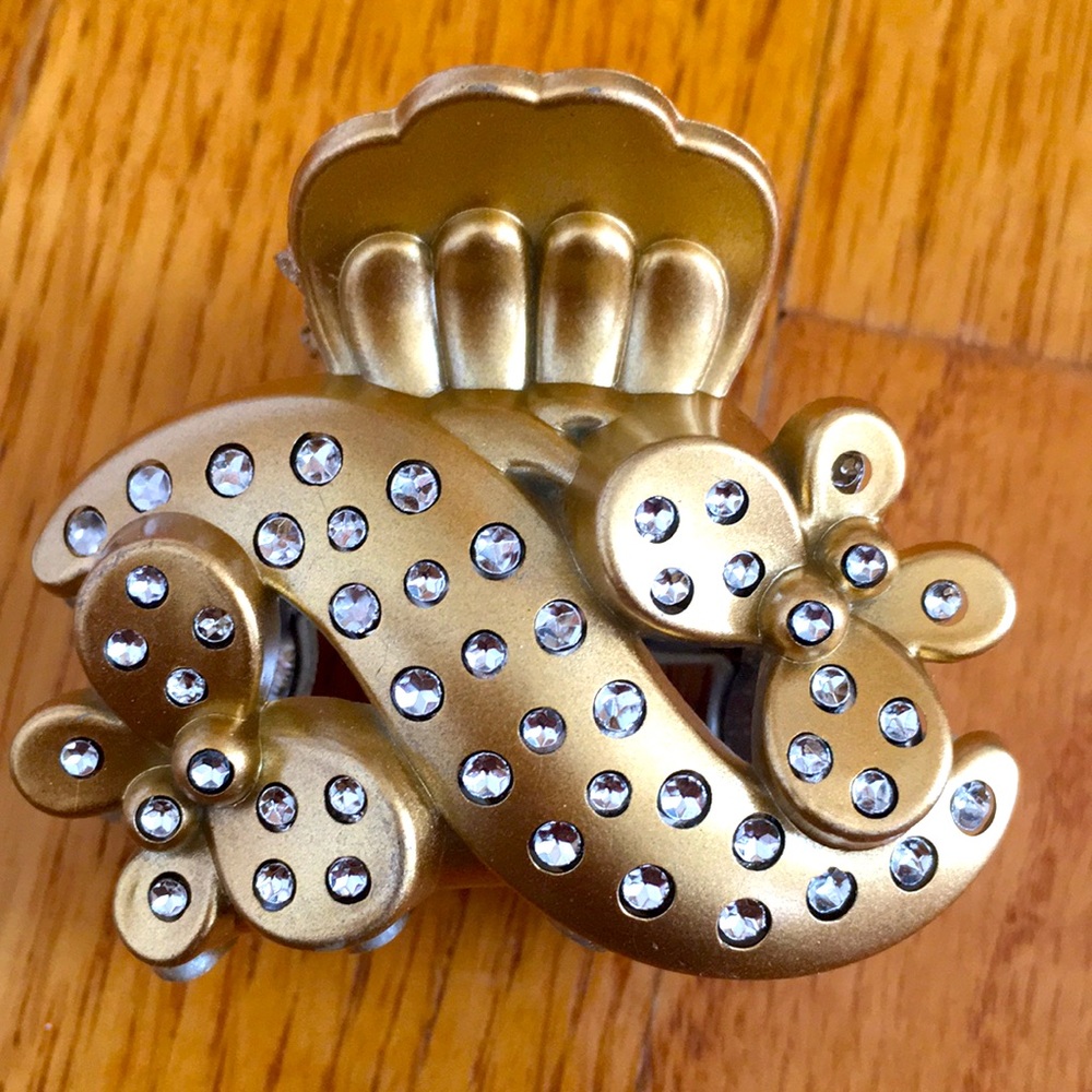 New Hair clip Tan Plastic White stones Butterflies